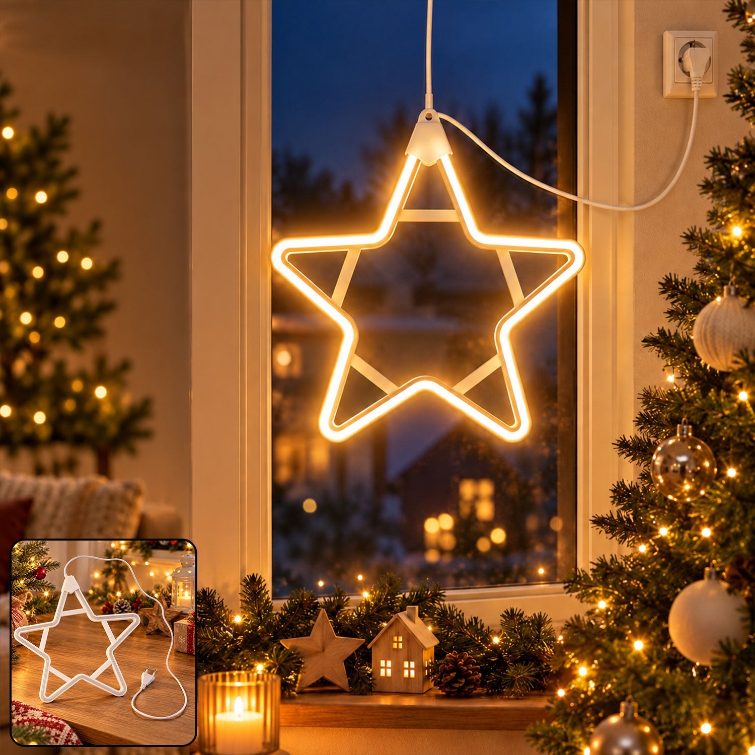 Festive window decor star light