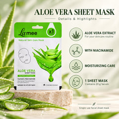 Close up of aloe vera facial sheet mask ingredients and benefits