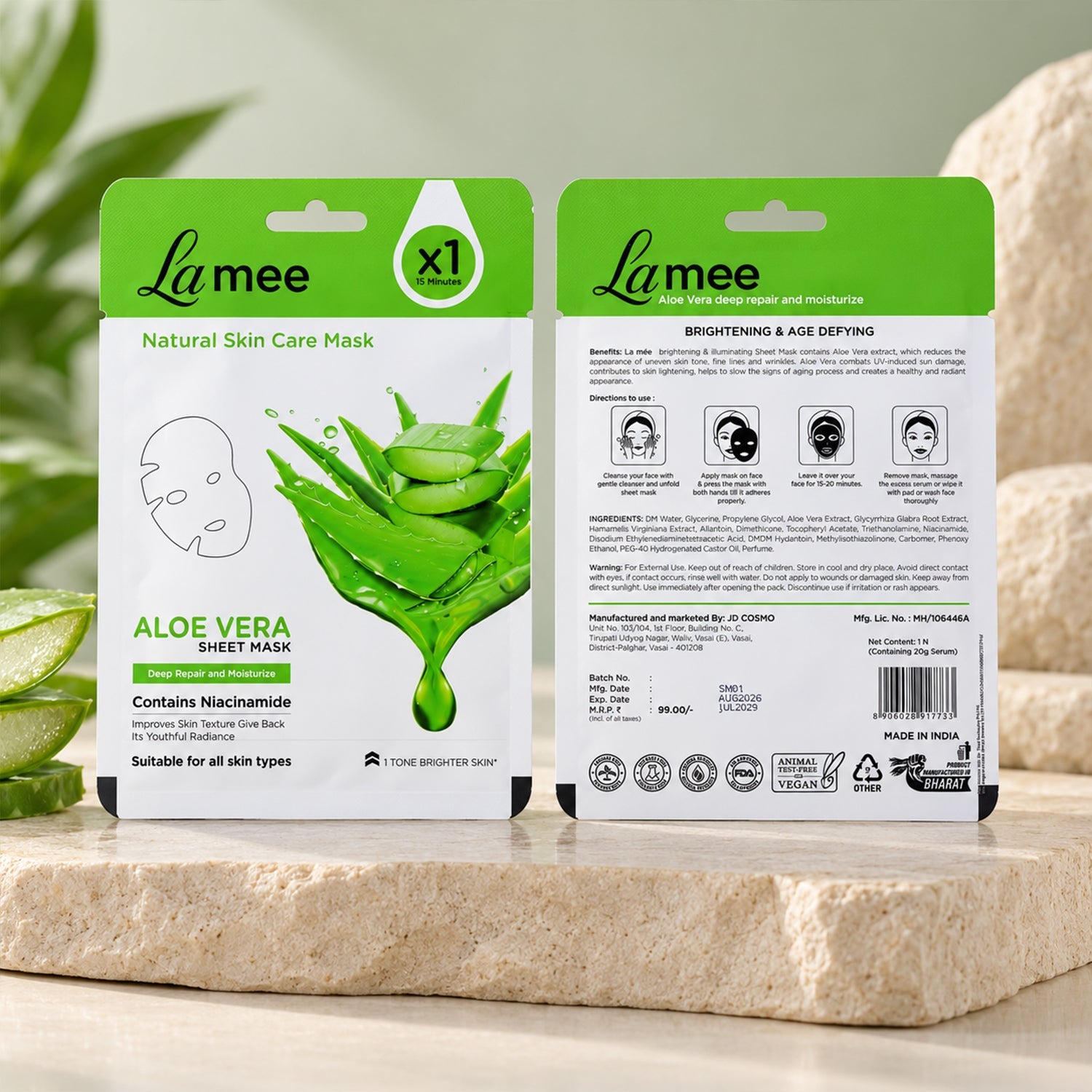 Visual representation of aloe vera facial sheet mask benefits like hydration