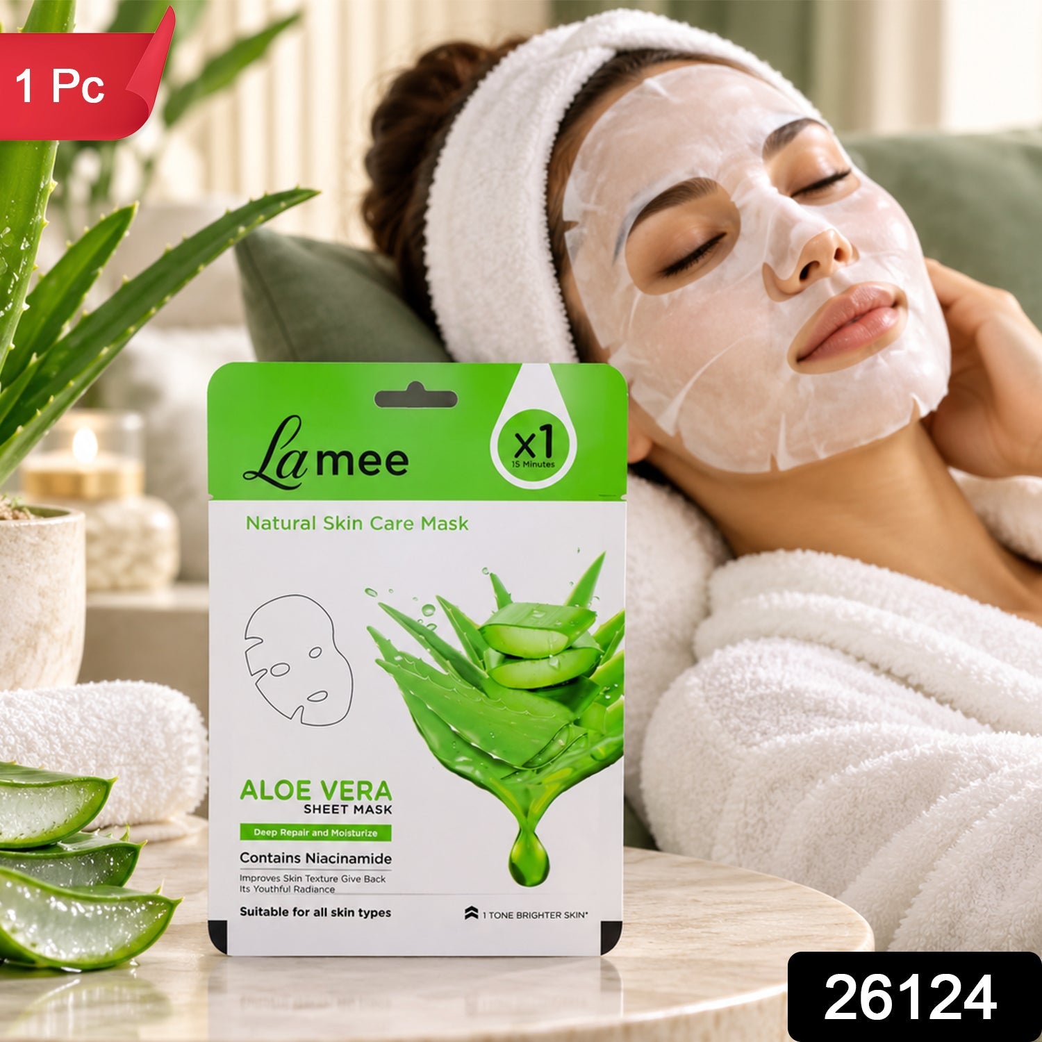Aloe vera facial sheet mask in its sealed pack