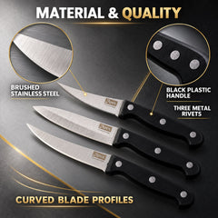 Stainless steel kitchen knife set with riveted handles - blade and handle materials