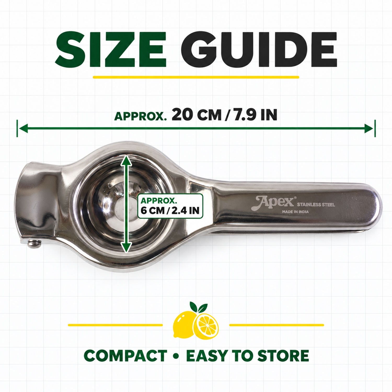 Stainless steel lemon squeezer - dimensions