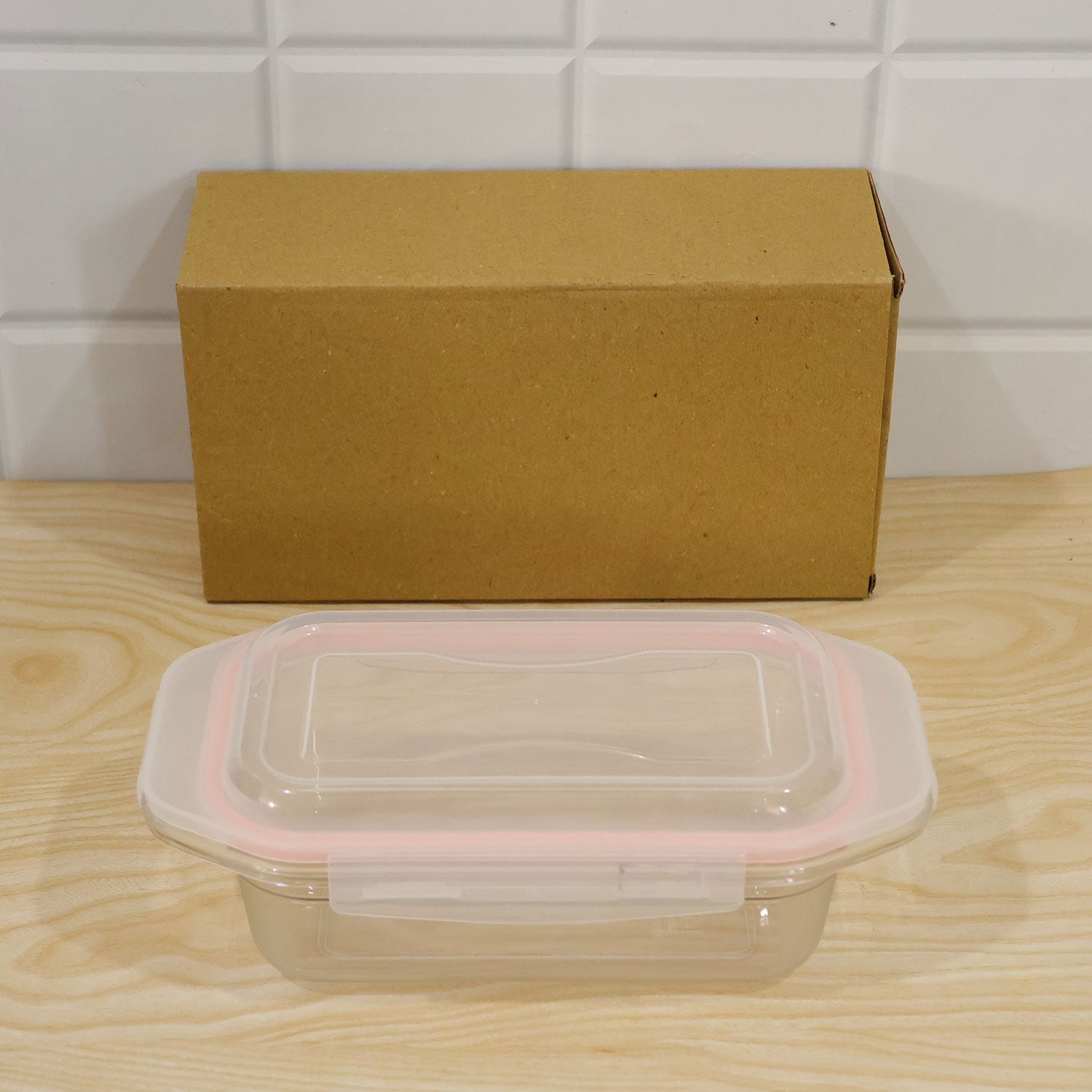 Plastic airtight food storage container - actual product and brown box
