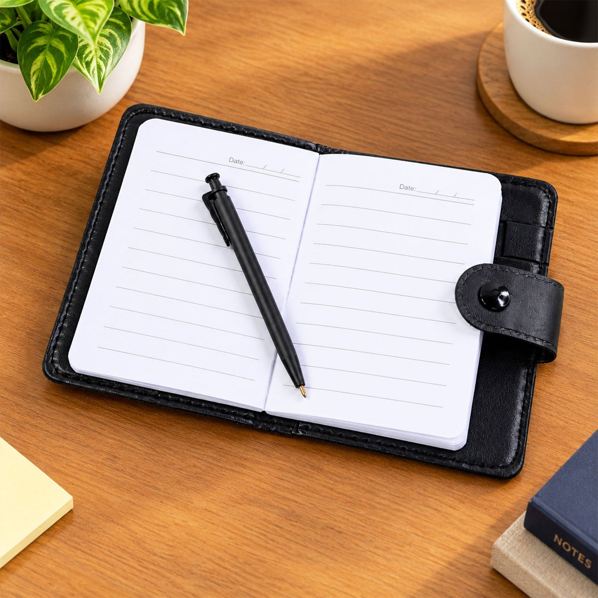 Lined Pocket Notebook Diary with Pen and Snap Closure (1 Pc, 12 x 8 Cm)