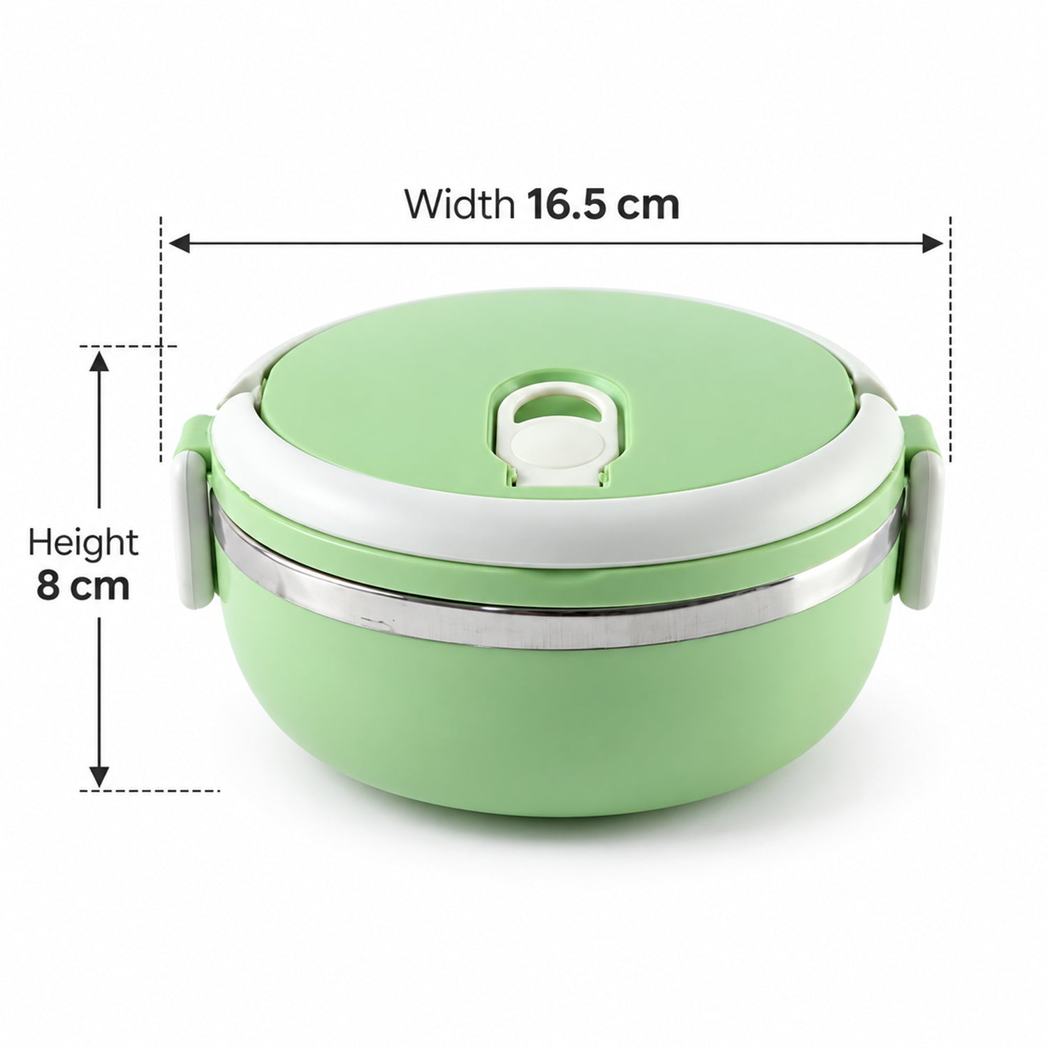Single layer lunch box with steel inner bowl - dimensions