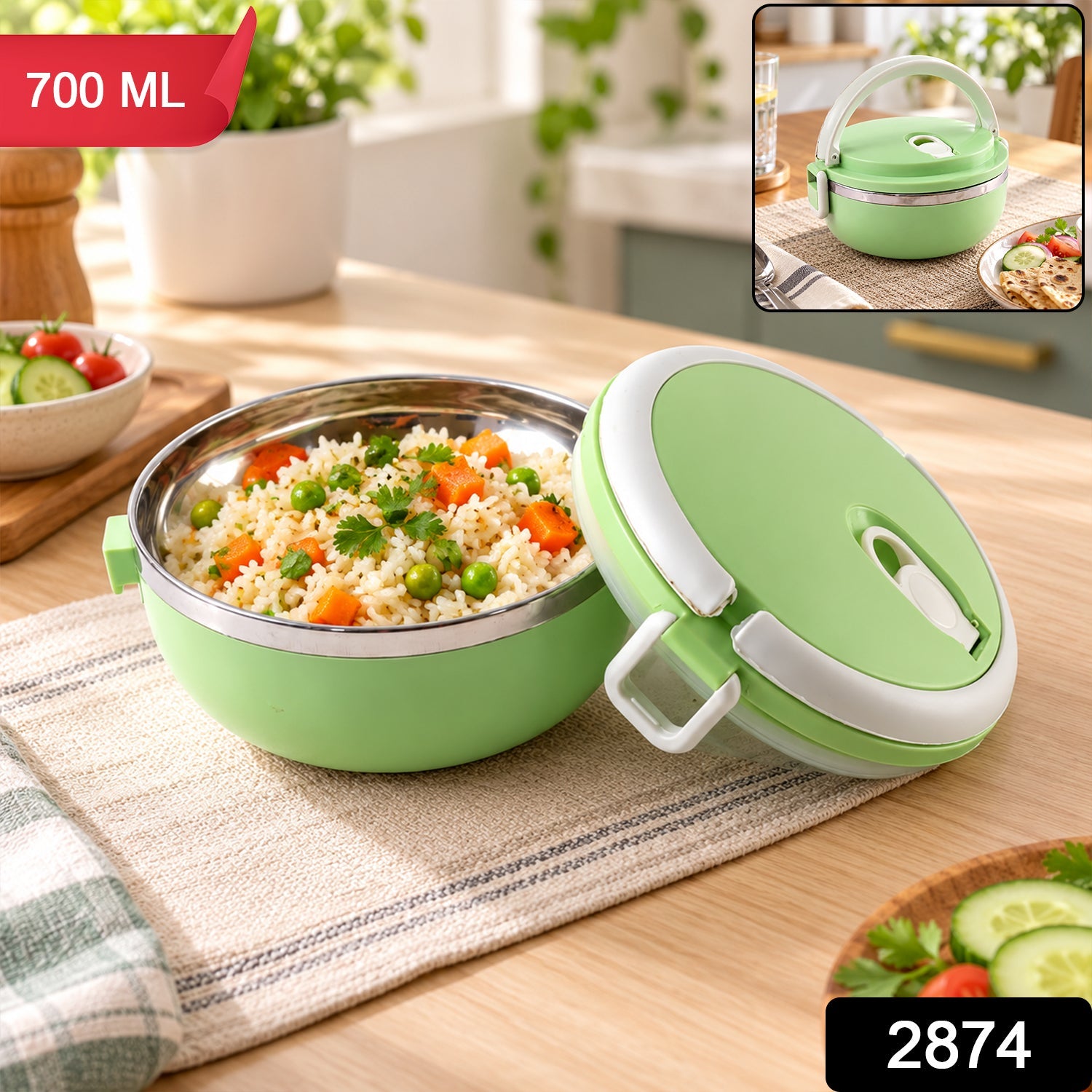 Single layer lunch box with steel inner bowl - SKU photo