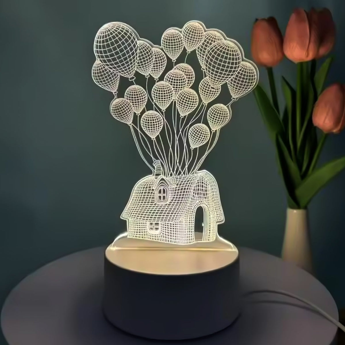 3D Illusion LED Night Lamp on wooden table