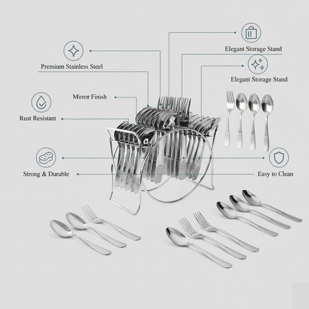 Cutlery Set Spoons and Forks Close-up