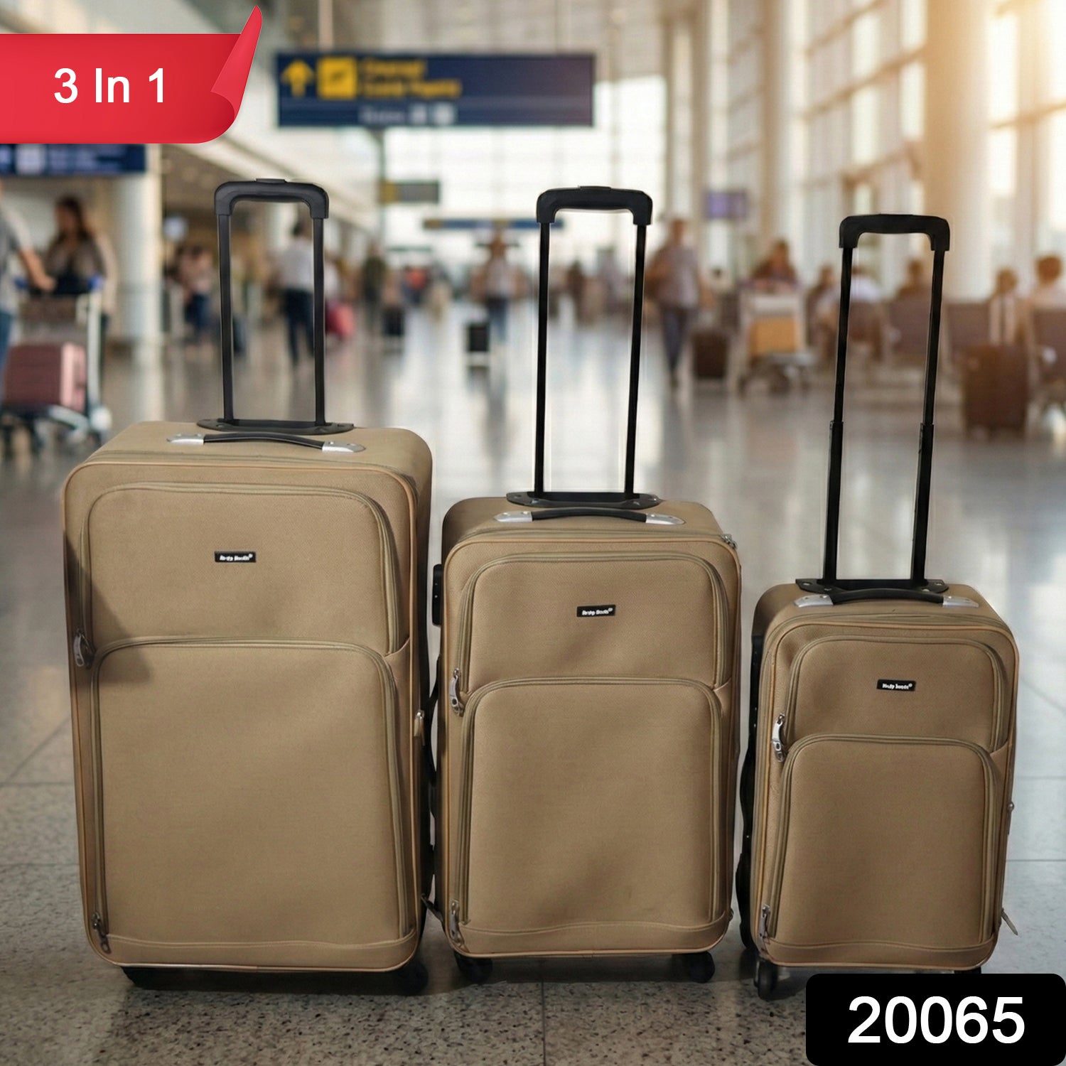 Soft side trolley luggage set with extended handles