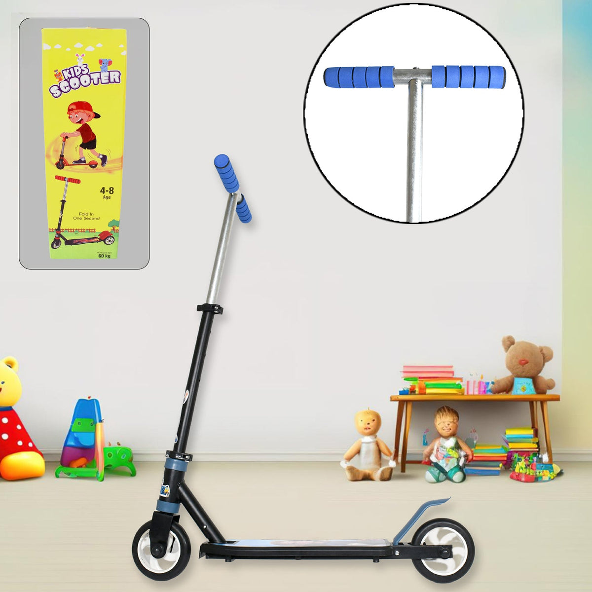 Foldable Kids Ride-On Scooter â€“ 2-Wheel, Height Adjustable (4-8 yrs, Multicolor)