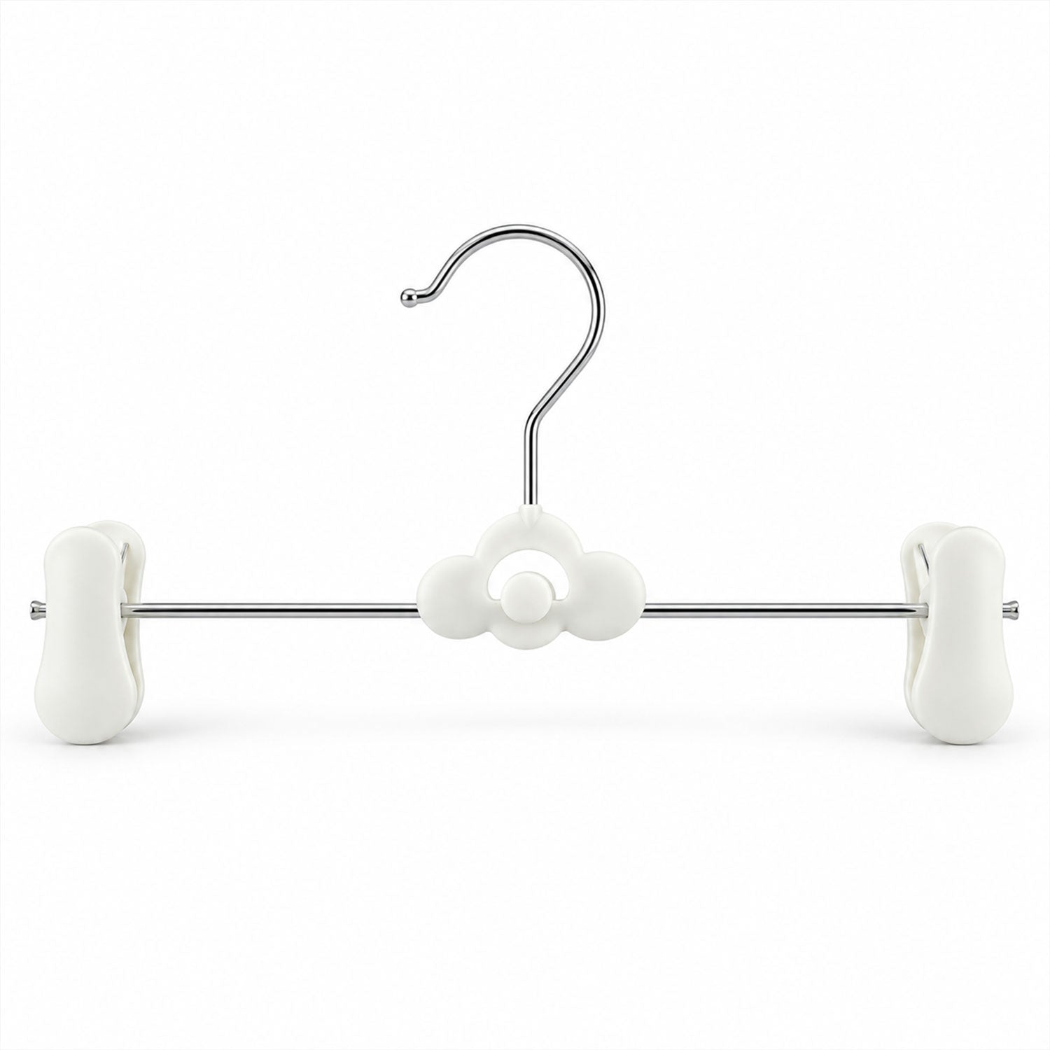 A single white cloud-shaped hanger with a chrome hook and bar is displayed on a plain white background.