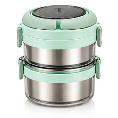 Detailed view of steel lunch box set.