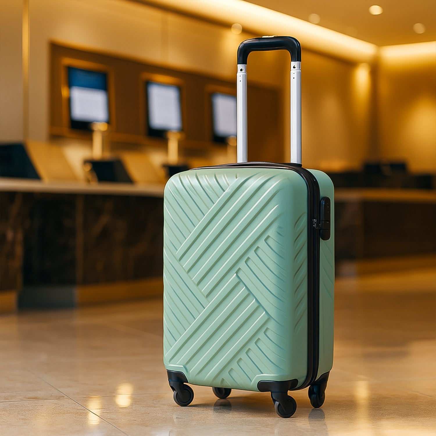 Open 3-piece luggage set showing spacious interior with mesh pockets