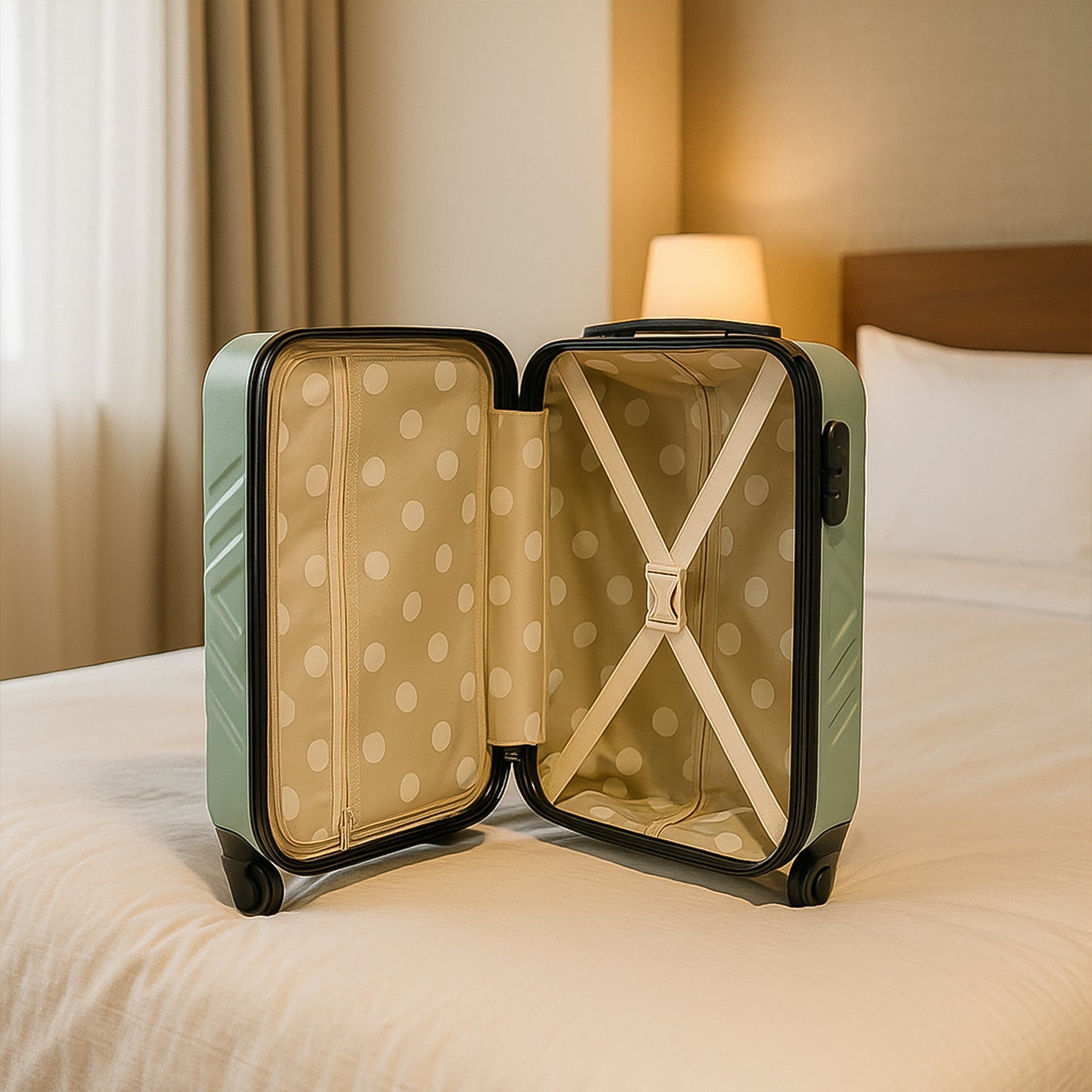 Three expandable hard shell suitcases with textured finish