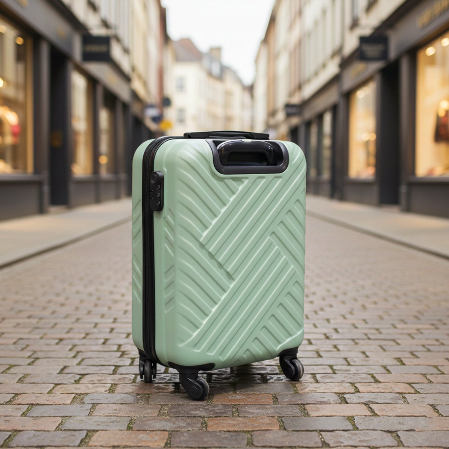 Side view of durable and lightweight ABS luggage with zipper