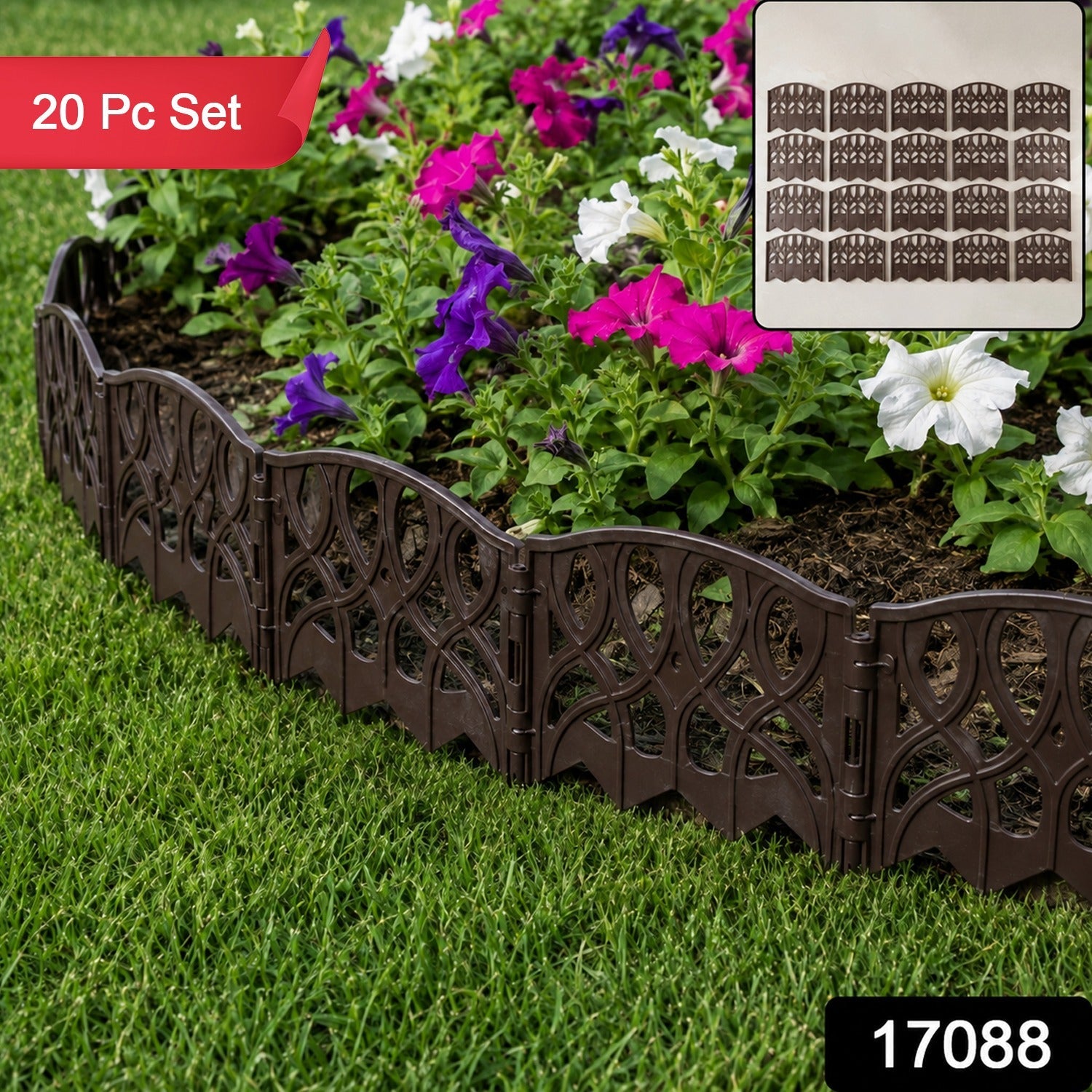 Decorative plastic garden fence border, 20 piece set