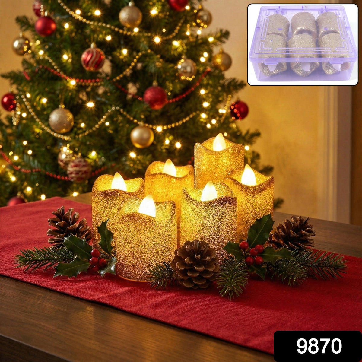 Glitter LED flameless tealight candles for Christmas