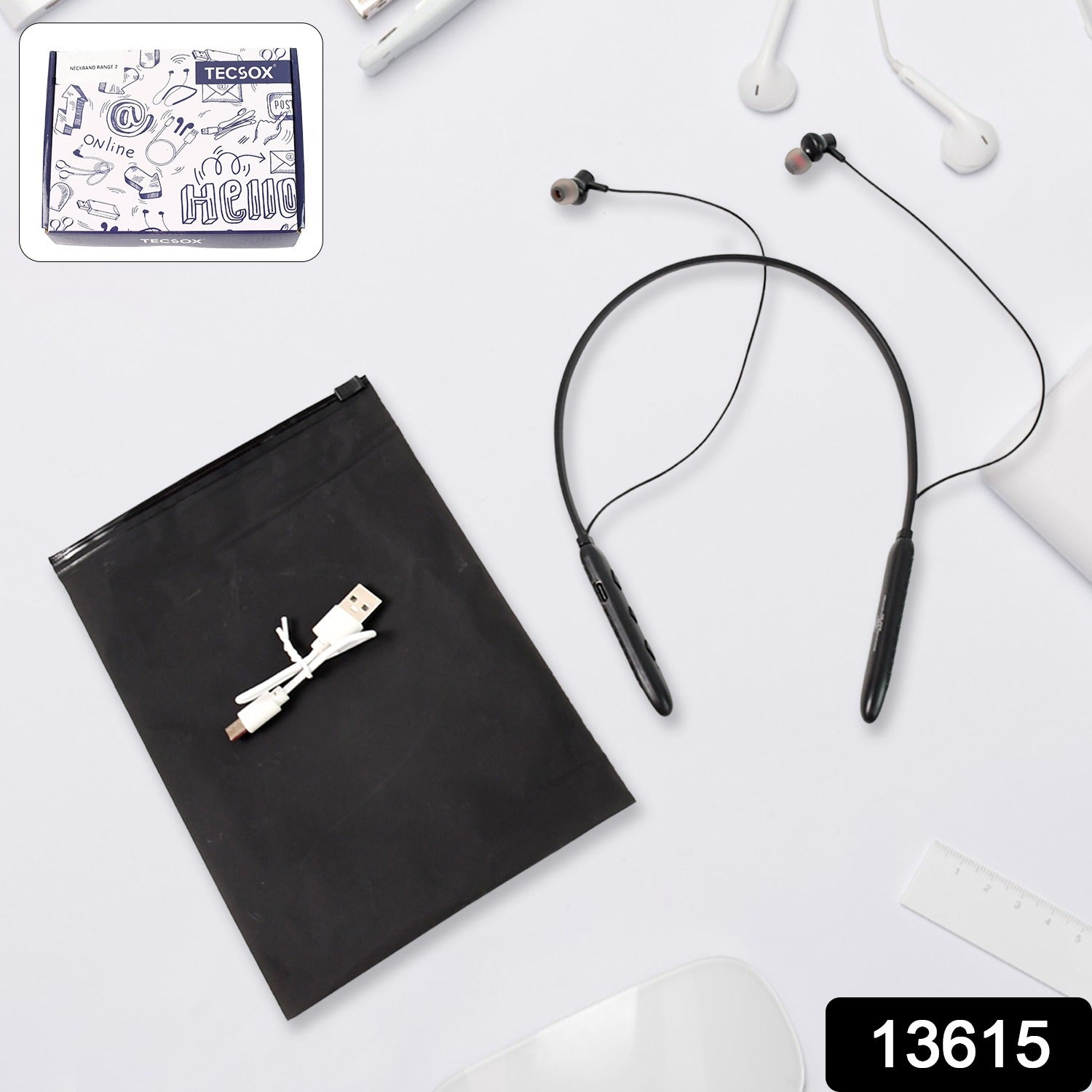 Bluetooth Wireless Neckband Earphones, 40H Playtime, IPX Water-Resistant, High Bass