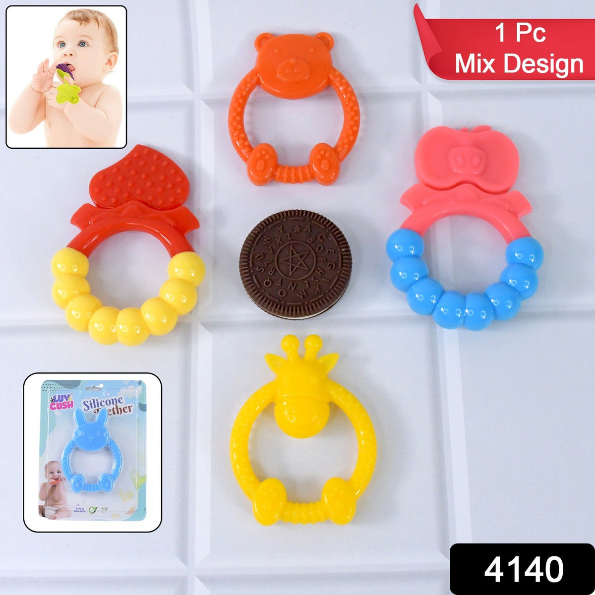 Soft Nibble silicone baby teether in pastel colors