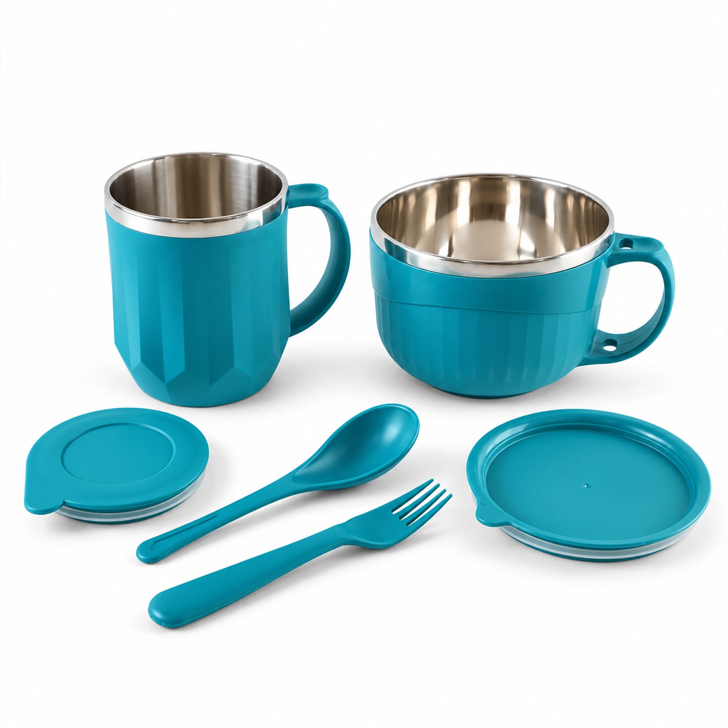 Apex Midnight Gift Set with 400ml Mug, 700ml Soup Bowl, Lids, Spoon and Fork