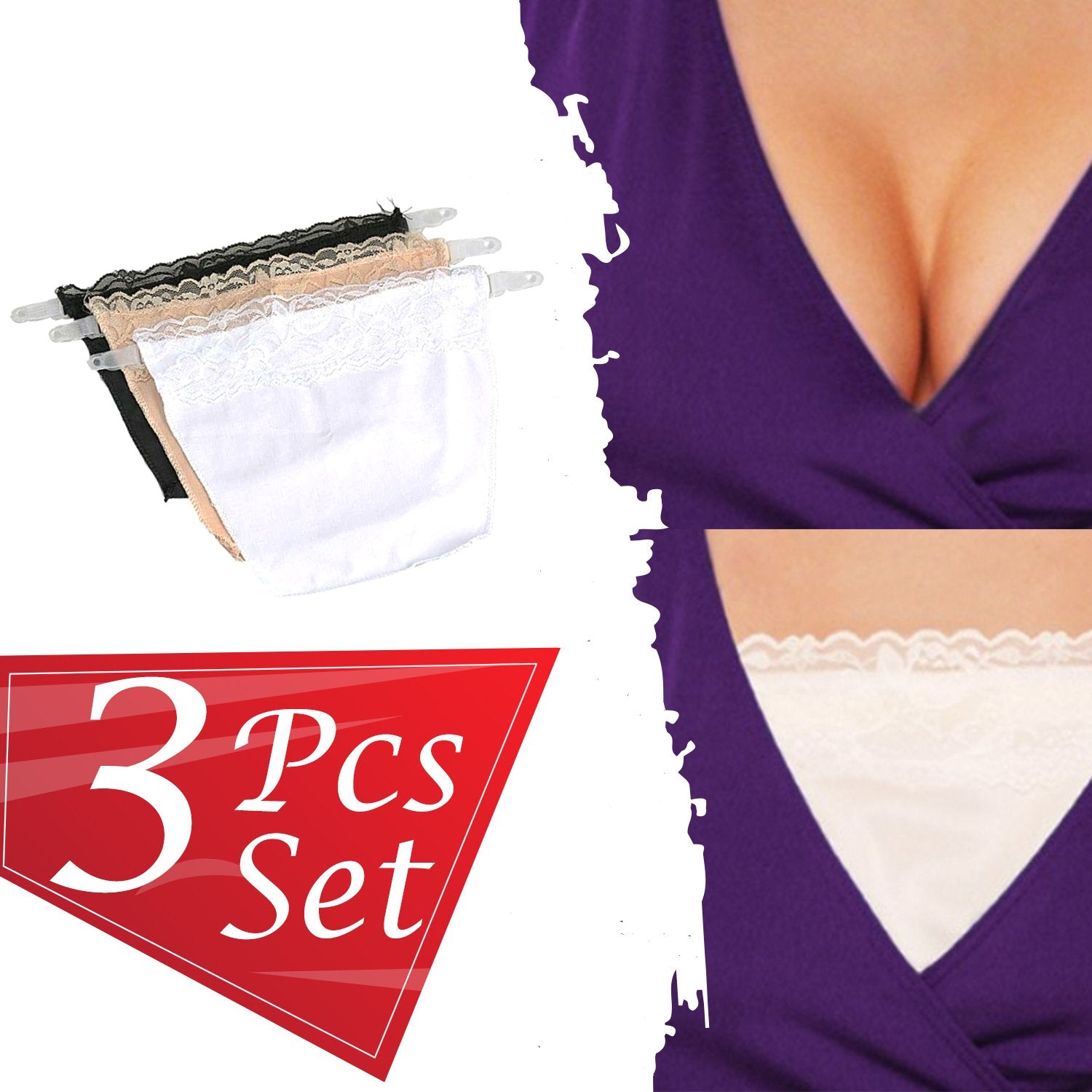 Black clip-on camisole overlay styled with a blouse