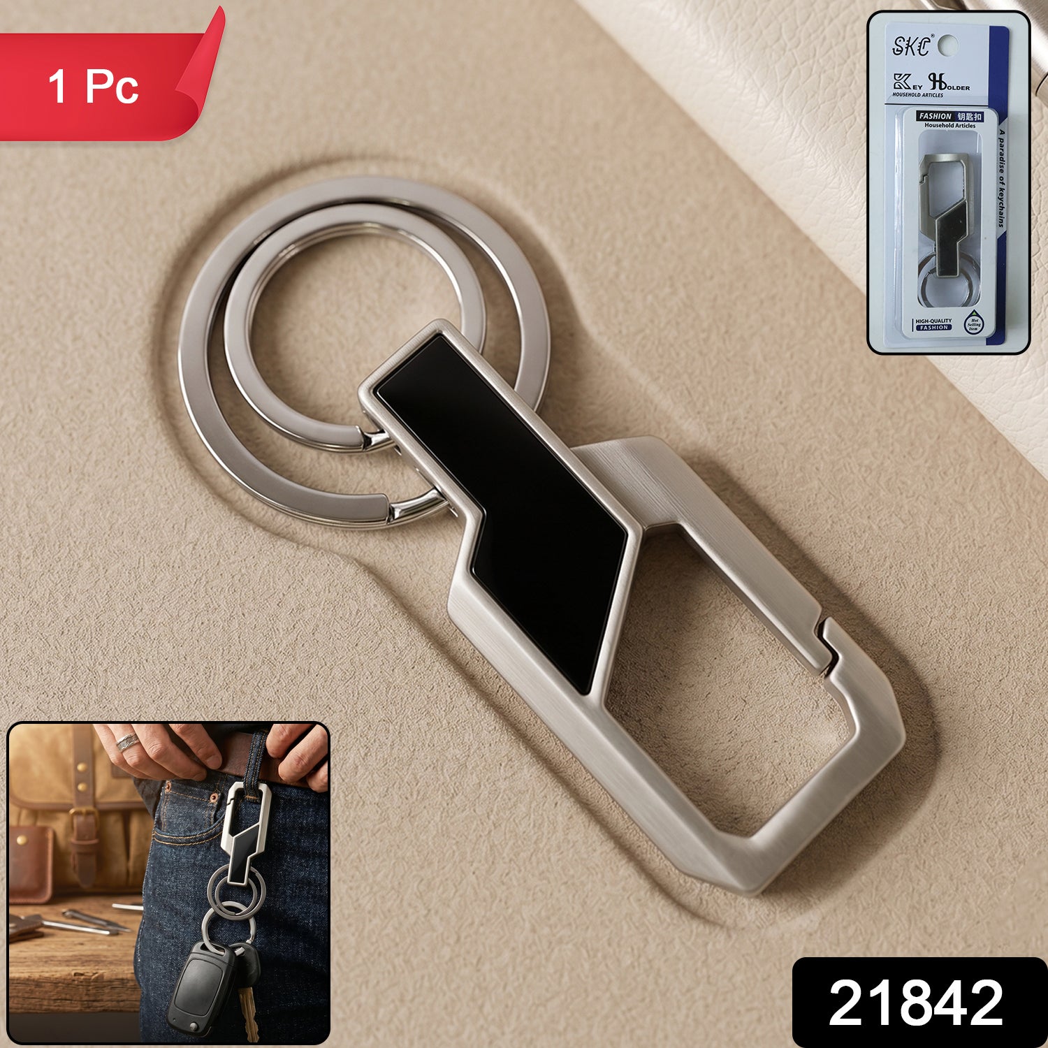 Heavy Duty Stainless Steel Key Holder with Dual Ring Carabiner Clip 1 Pc