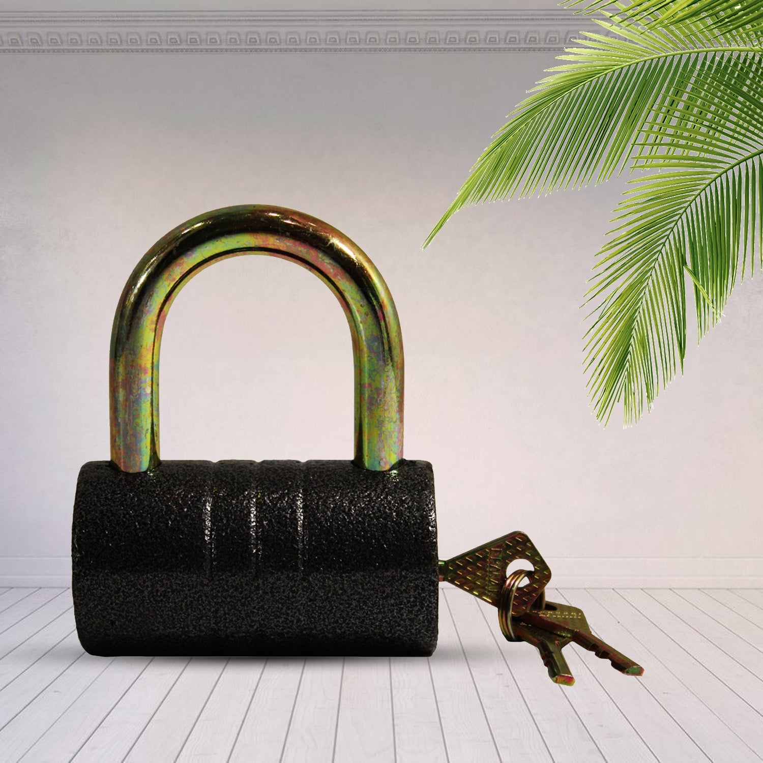 Heavy-Duty Iron Padlock â€“ 82mm Black Spray Lock with Brass Core & 5 Keys, Waterproof & Anti-Theft