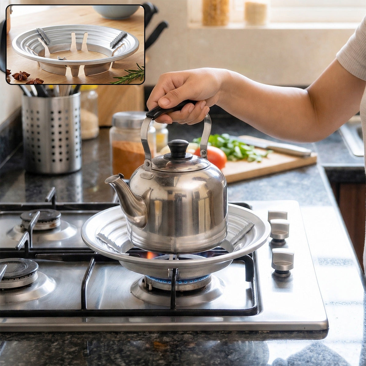 Gas Stove Burner Stand, Stainless Steel Wok Support Ring and Trivet (1 Pc)