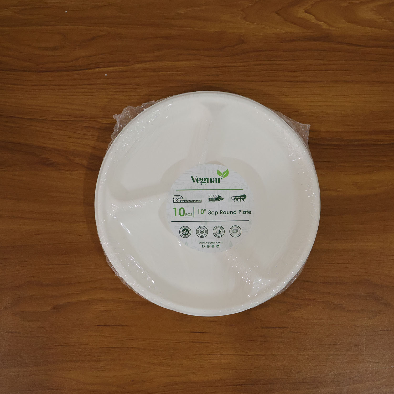 Disposable Round 3 Compartment Meal Plate (Pack of 10 Pc)