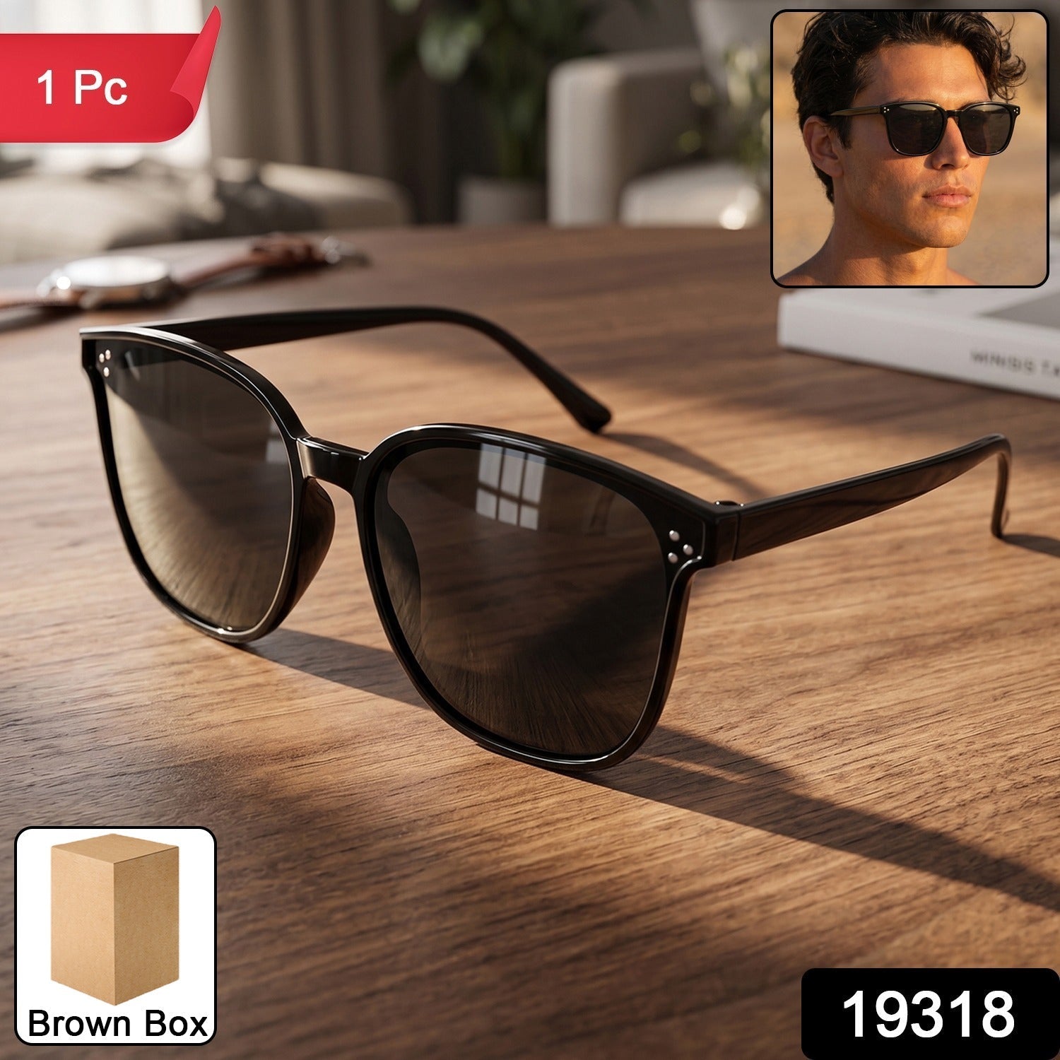UV Protection Stylish Black Sunglasses for Men and Women Classic Frame (1 Pc)