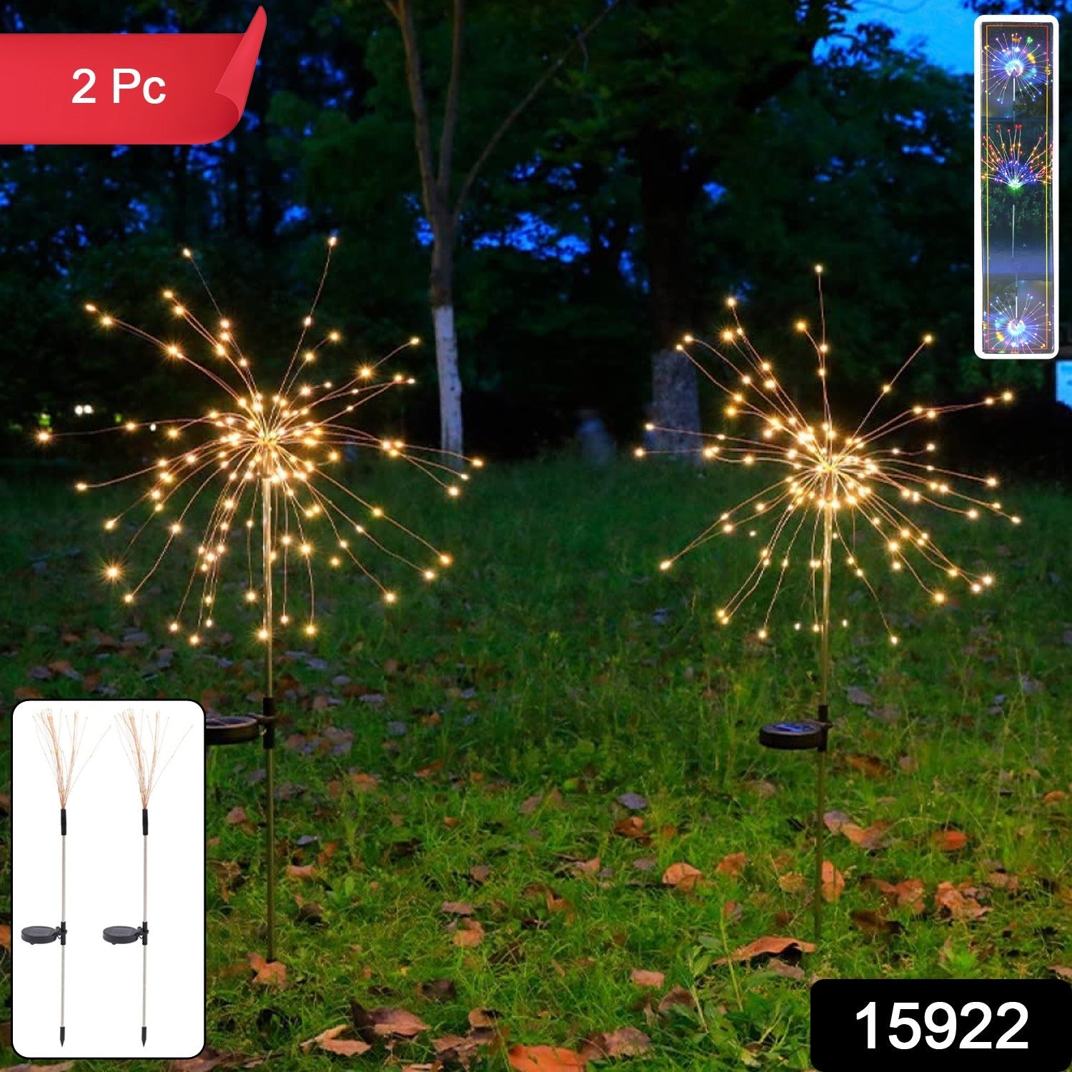 Solar Powered Warm White Starburst Firework Garden Light Set (2 Pc / 120 LED)