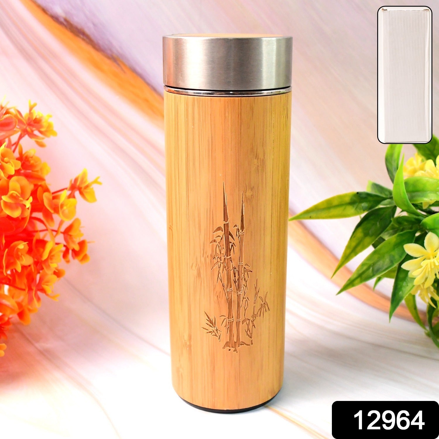 Bamboo Design Stainless Steel Insulated Travel Water Bottle (Approx 500 ML)