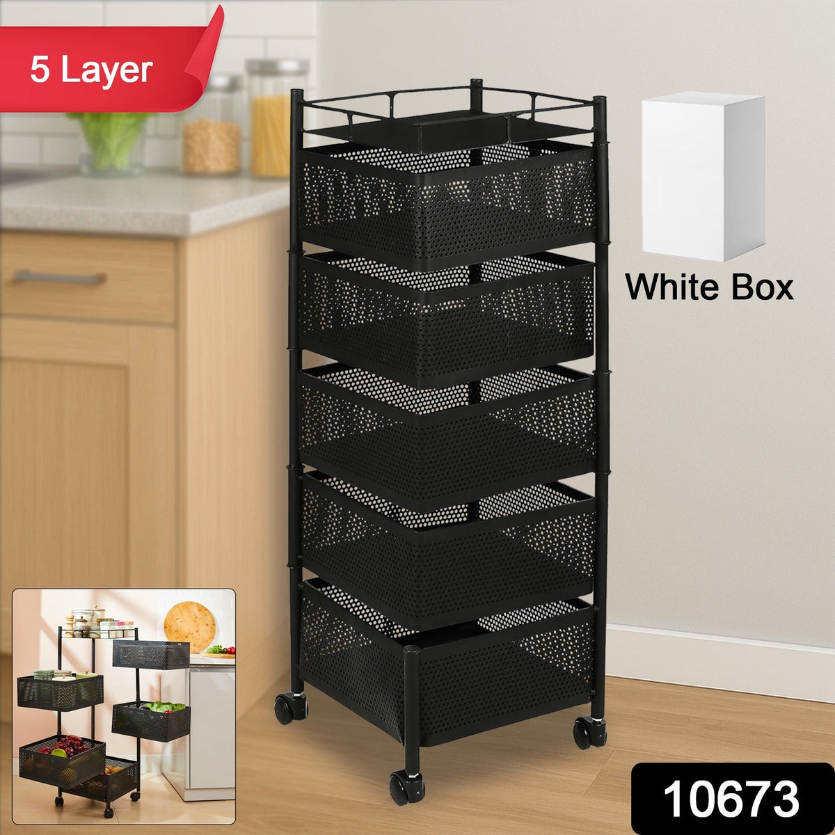Kitchen Storage Trolley with 5 mesh baskets