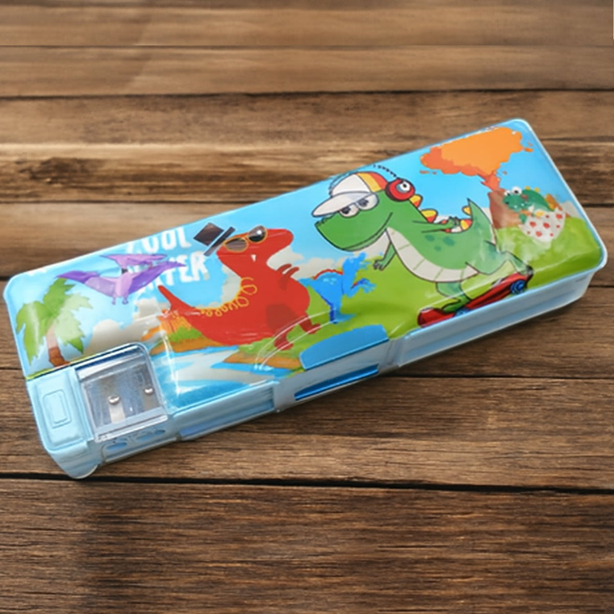 Plastic multipurpose compass box with cartoon print - front view