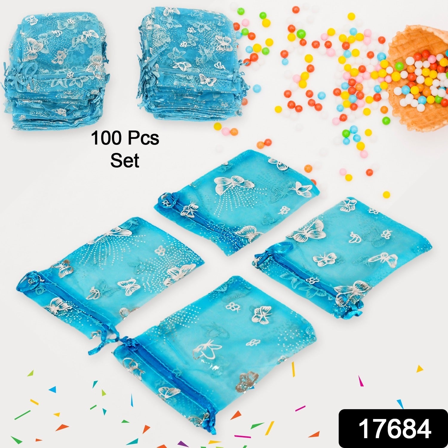 Organza Return Gift Bags Small Mesh Bags Drawstring Gift Bags Christmas Drawstring Organza Gift Bags, Wedding Party Festival Gift Bags, Jewellery Packing Pouch Dry Fruit Pouch 10Ã—12 Cm (100 Pcs Set)