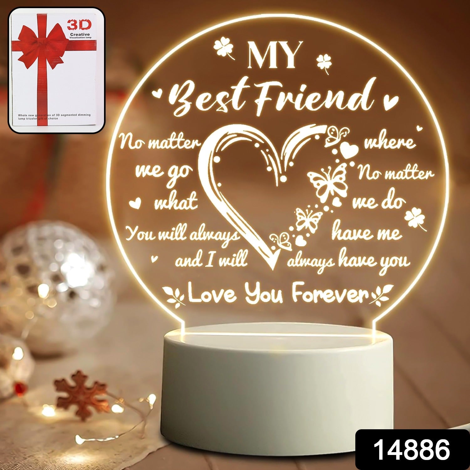 3D Illusion LED Night Lamp with Heart and Best Friend Design