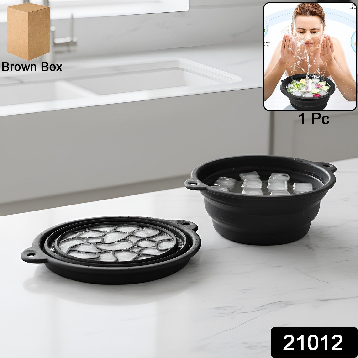 Ice facial treatment bowl with built-in tray