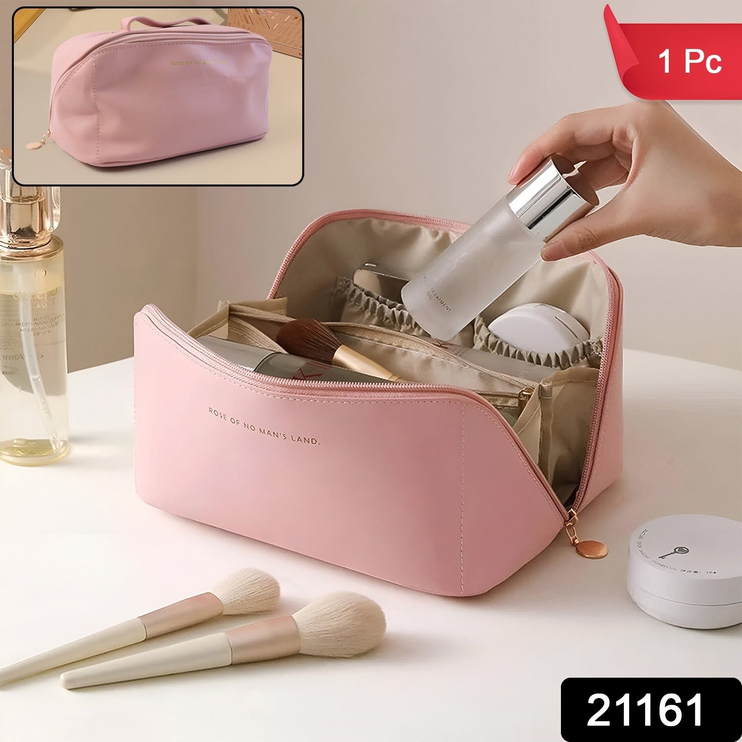 Portable Multi-Compartment Makeup & Toiletry Organizer Pouch (1 Pc)