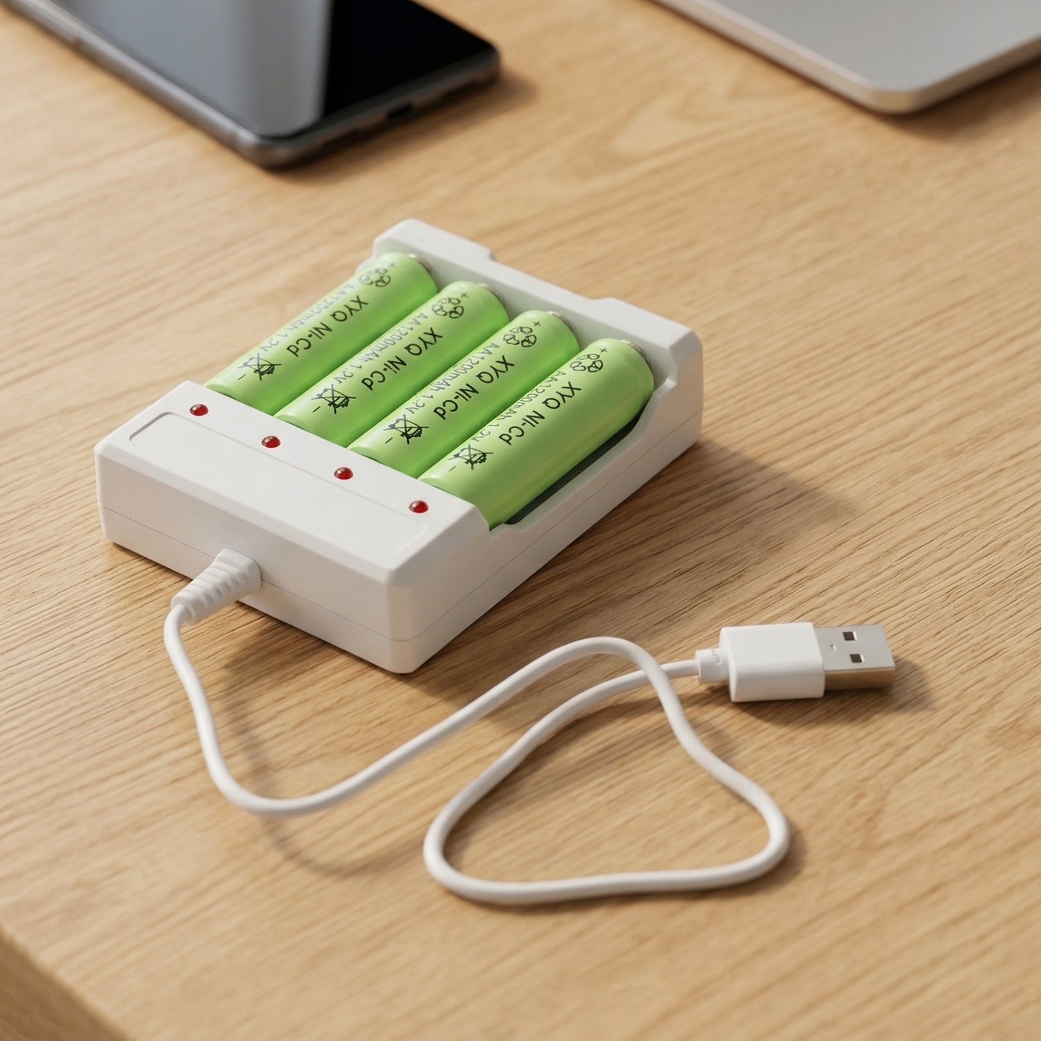 USB Powered Rechargeable AA Battery Charger with 4 AA Batteries (1 Set)