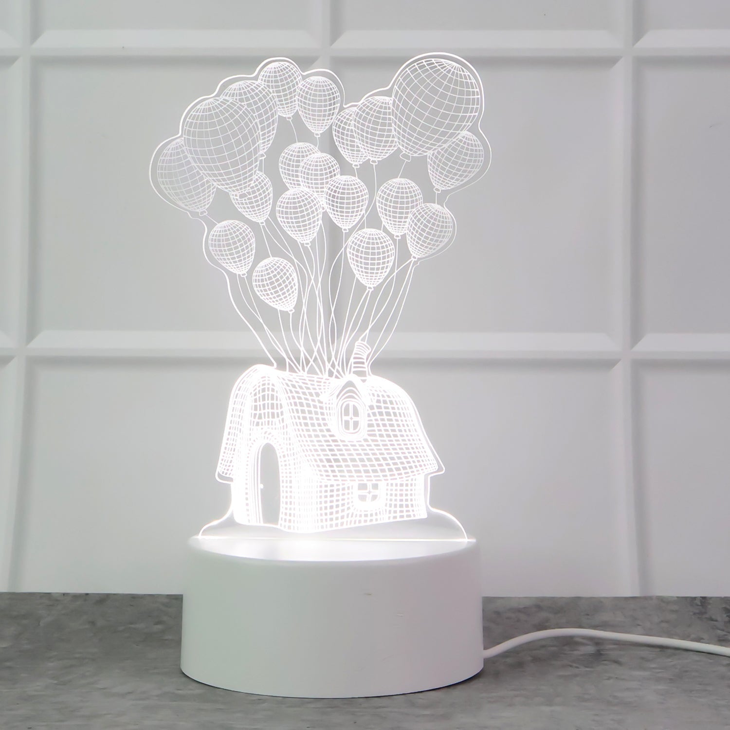 3D Illusion LED Night Lamp with House and Balloons Design
