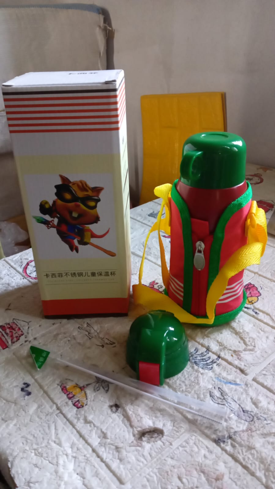 Customize Premium Stainless Steel Insulated Sipper Bottle Print Water FlaskCartoon Vacuum Hot Cold For Kids / Travelling Water Bottle for Kids with  up Straw,  Double Wall Thermos with Straw & Bottle Zippe Cover For office/Gym/School (550 ML)