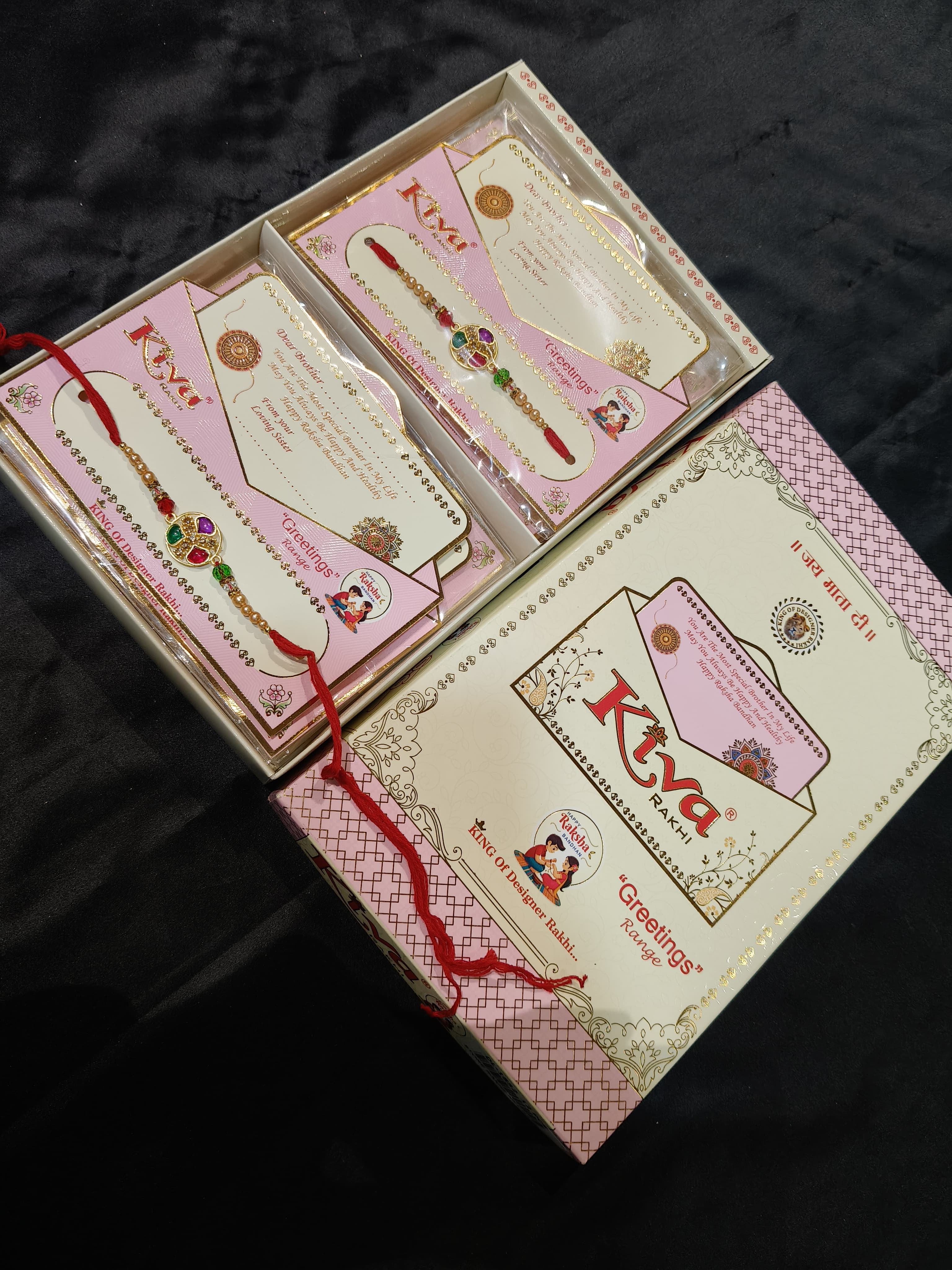 12 Pcs Traditional Multicolor Beaded Rakhi Set with Round Kundan-Style Centerpieces and Red Thread