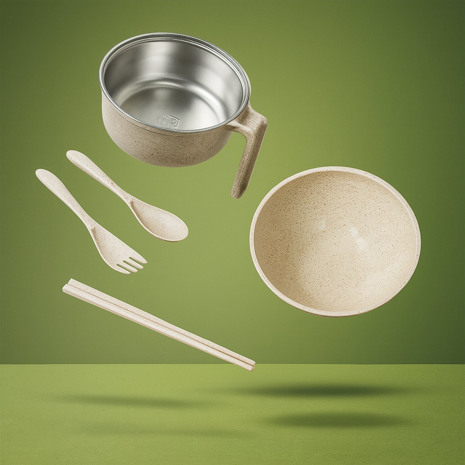 Wheat Straw Noodle Bowl with Lid and Tableware Set