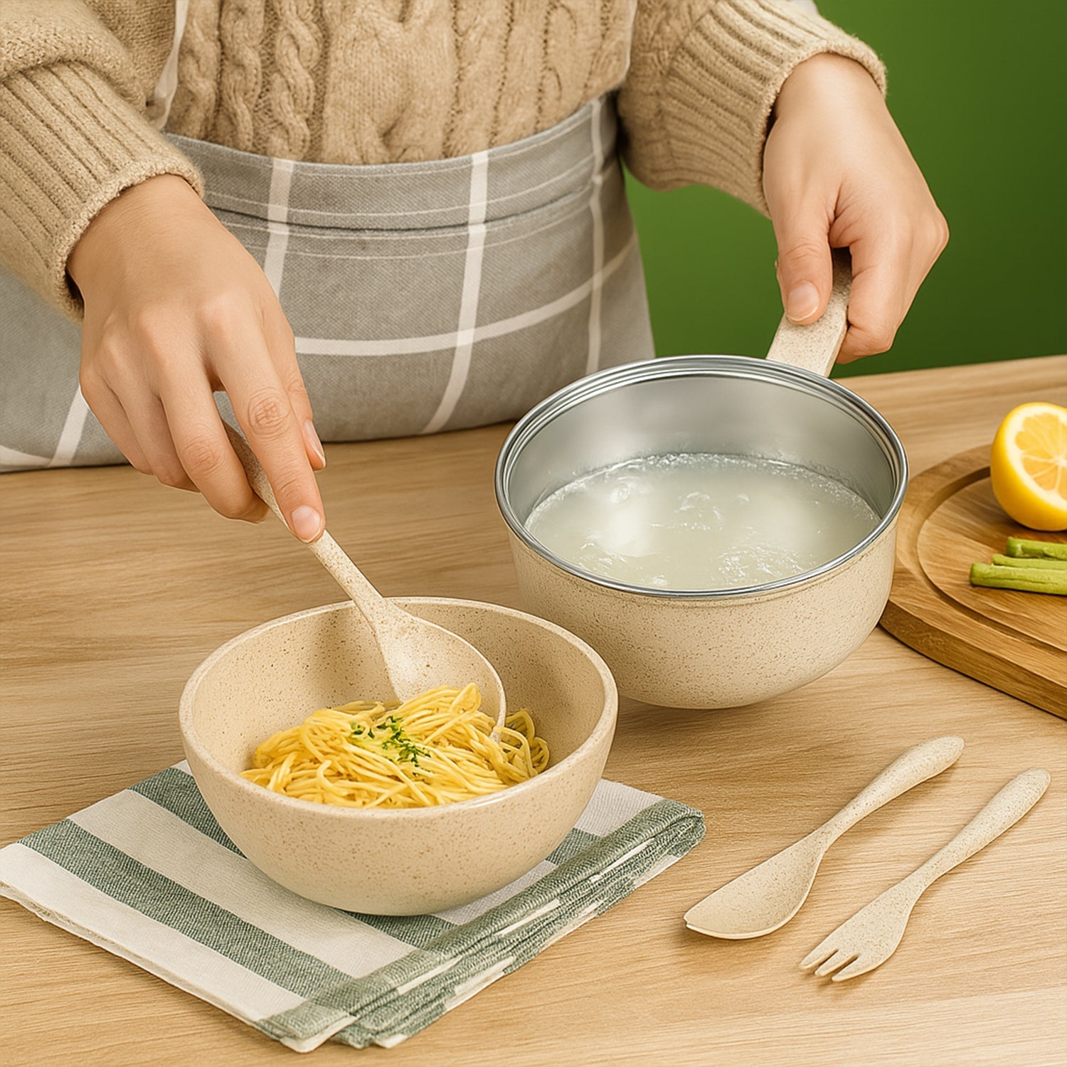 Rice Bowl Noodle Set 6 Pcs with Lid and Handle