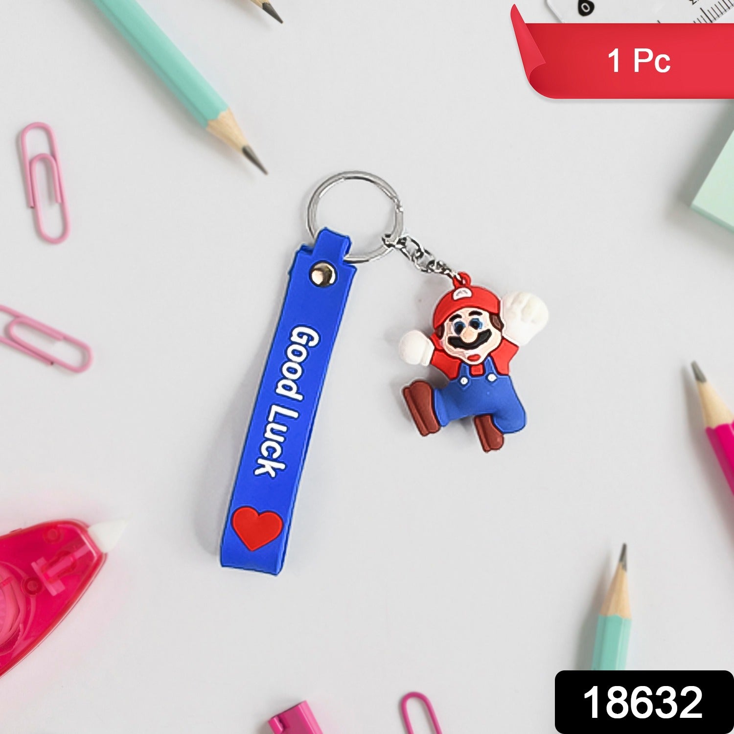 Cute Cartoon Silicone 3D Key Chain with Metal Hook & Strap (Pack of 1)