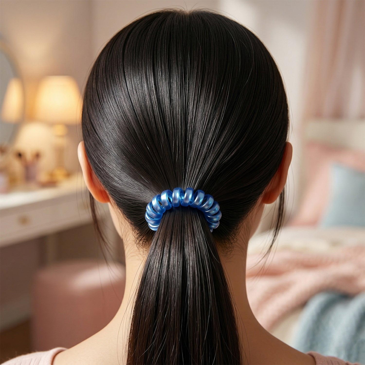 Soft Stretchable Telephone Wire Style Hair Bands Set (5 Pc, Mix Color)