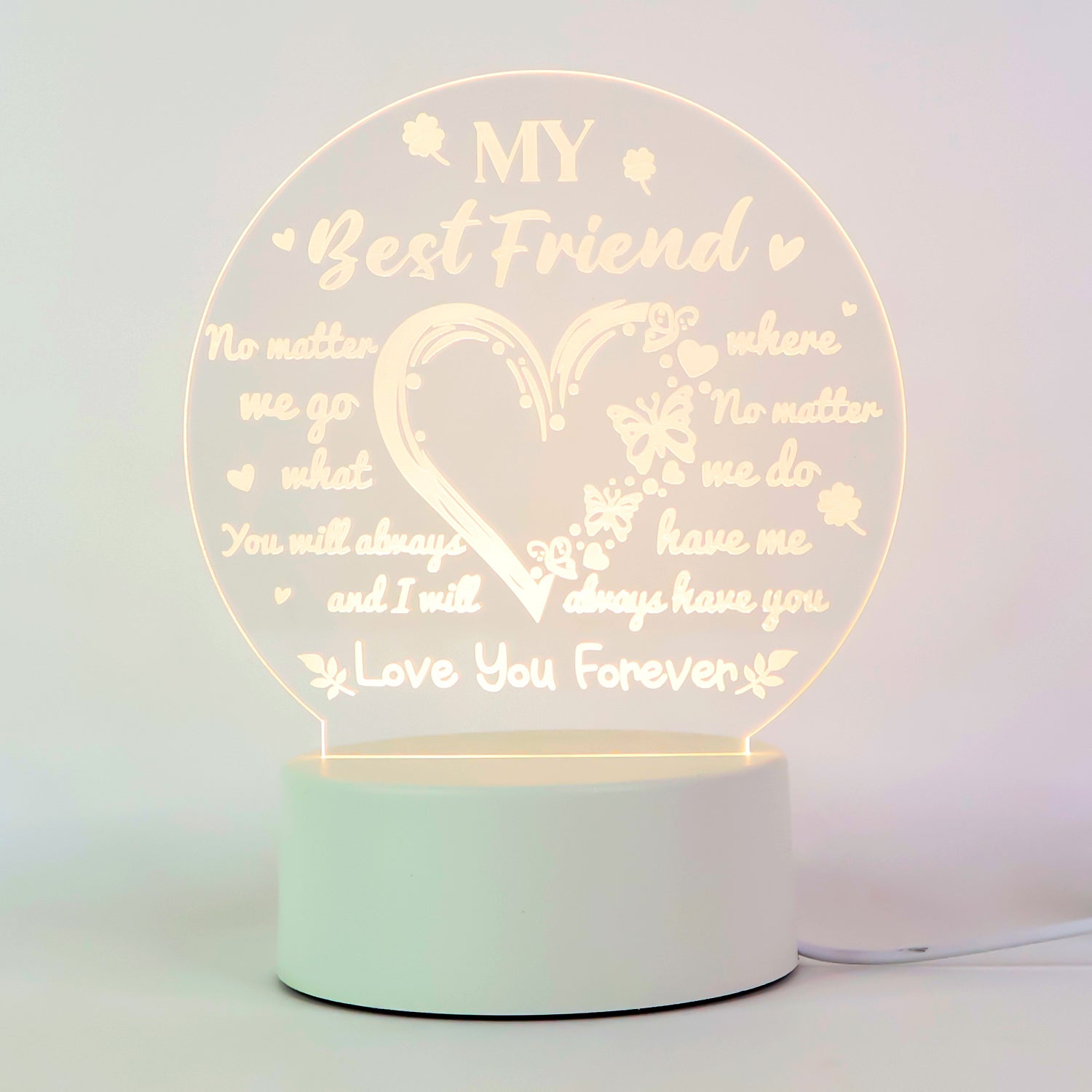 3D Illusion LED Night Lamp with Heart and Best Friend Design