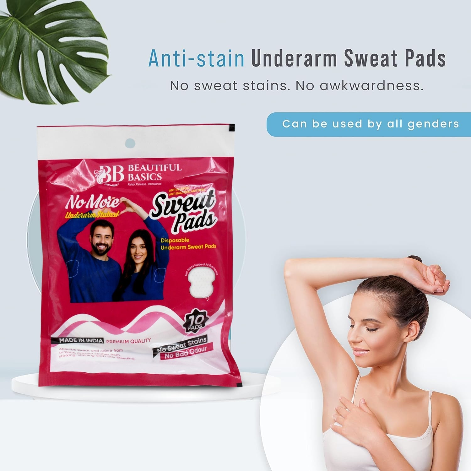 Disposable underarm pads showing adhesive side