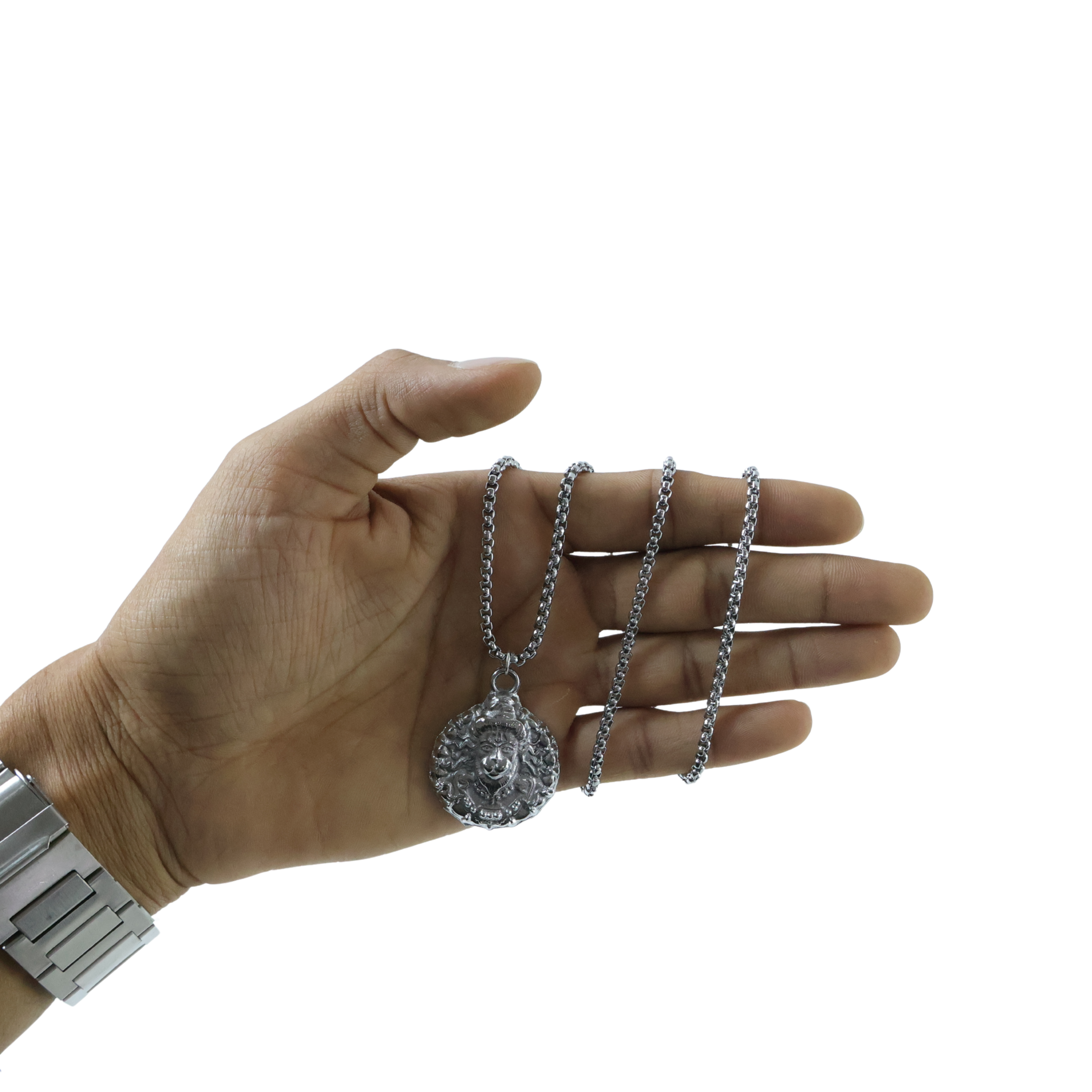 Silver Hanuman locket pendant necklace with chain image