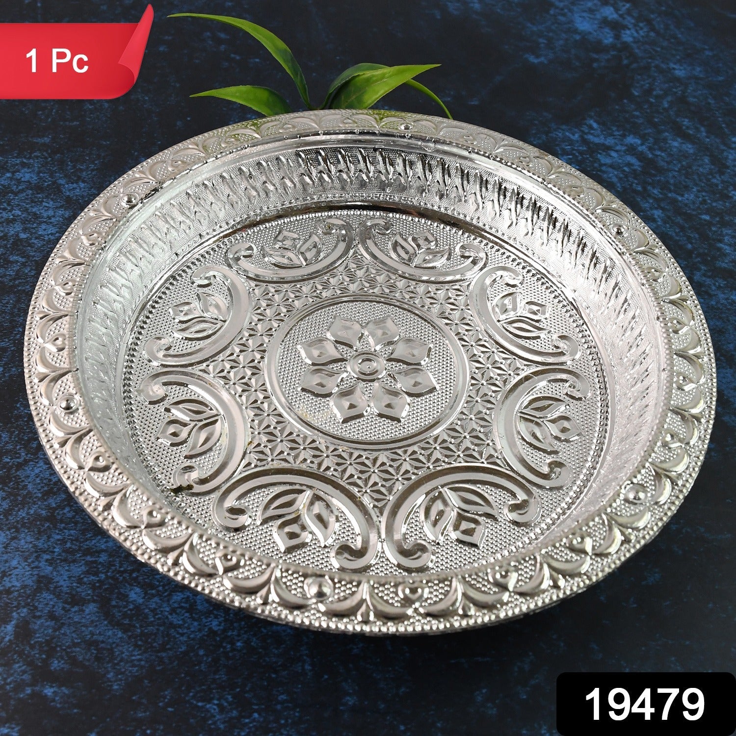 Elegant silver look plastic pooja thali for rituals